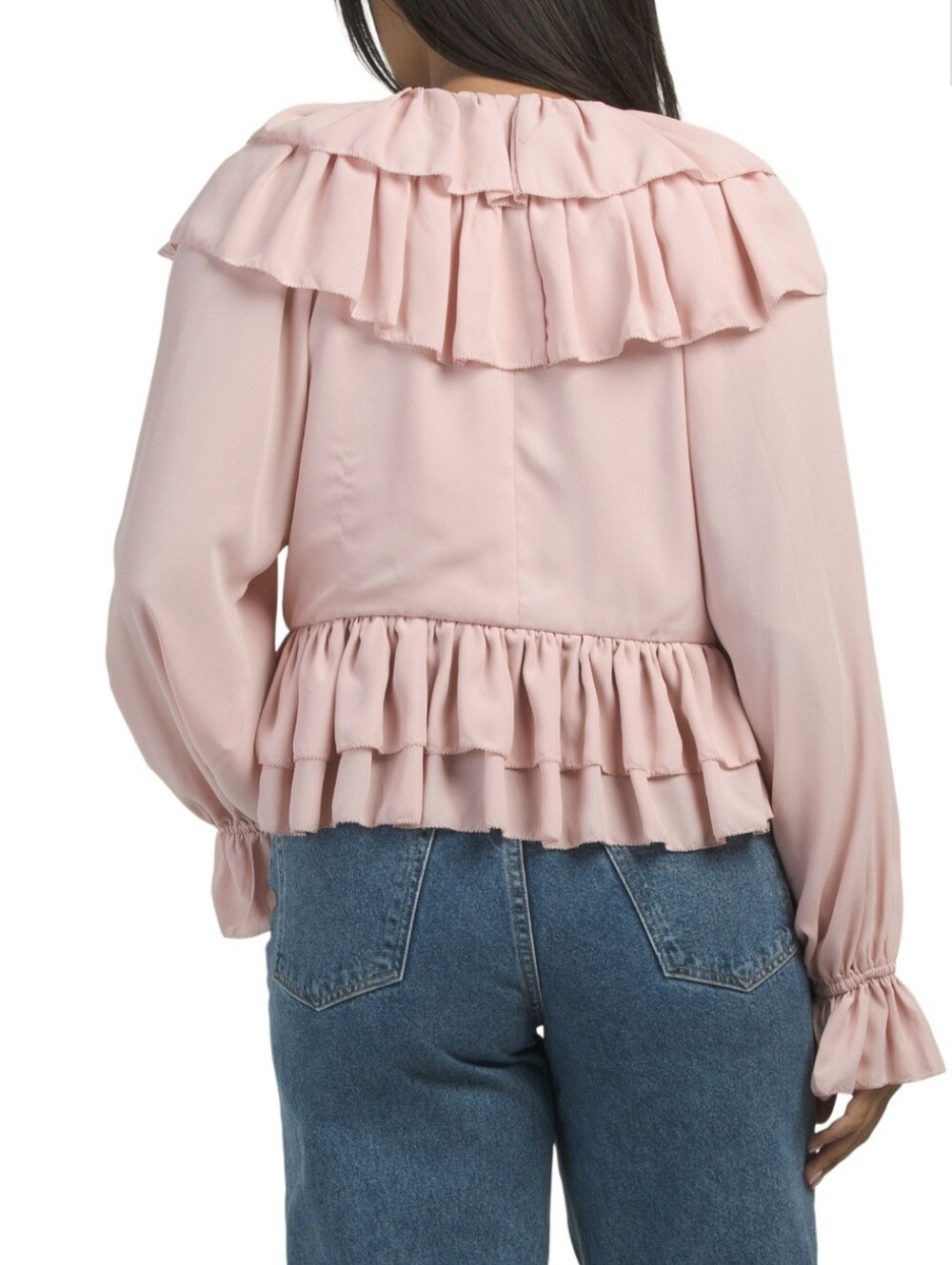 Torn by Ronny Kobo Dusty Rose Ruffled V-Neck Blouse-Size Small - Picture 3 of 6